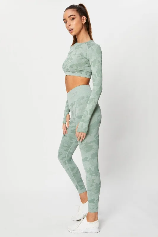 Green Seamless Camo Activewear Leggings