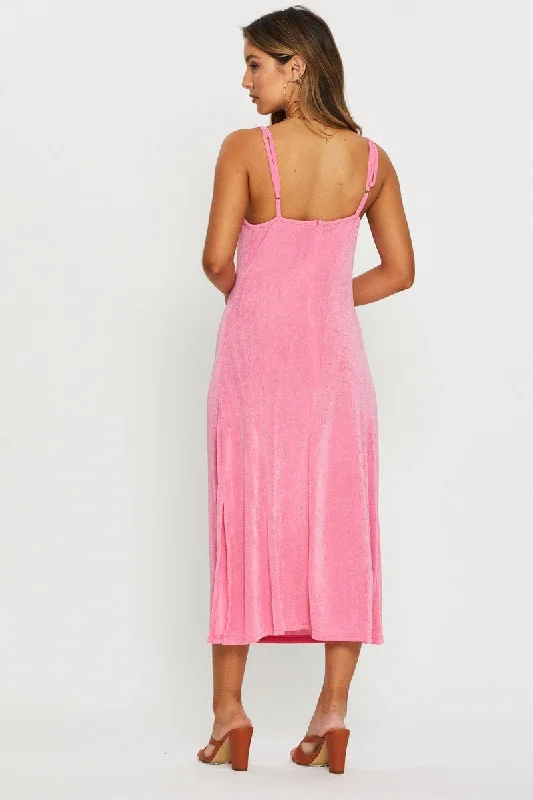 Pink Midi Dress Cowl Neck